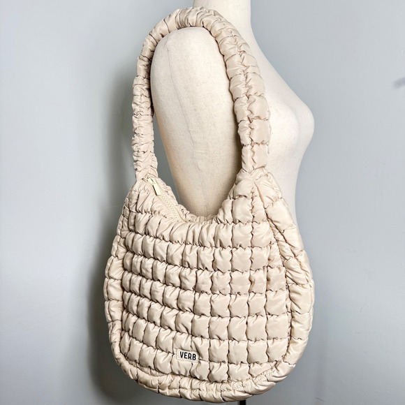 VERB Quilted Padded Shoulder Bag Hobo Purse Beige Trendy Chic - Picture 1 of 7